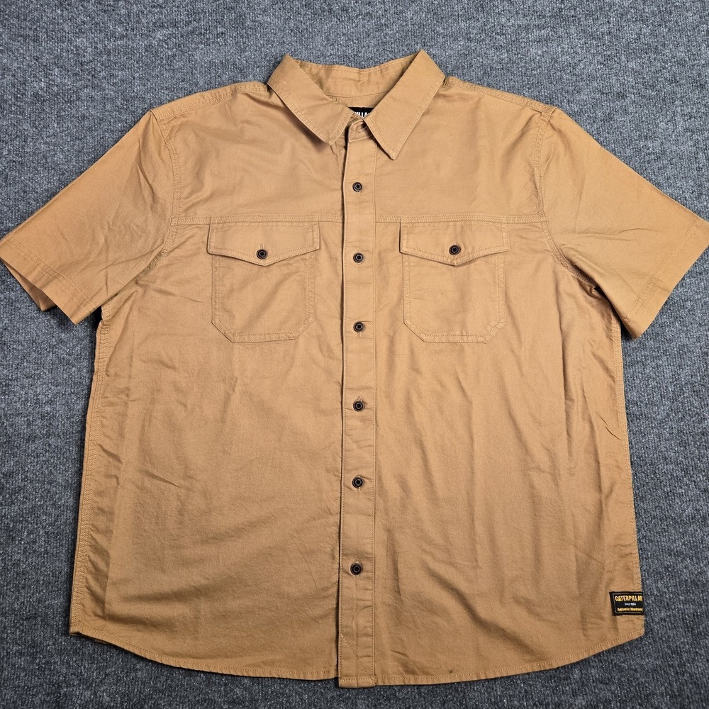 CAT Caterpillar Utility Work Shirt Mens X-Large Brown Workwear Short Sleeve NWT